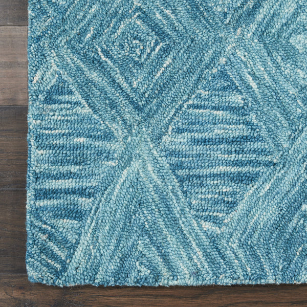 Homeroots 4' X 6' Blue And Ivory Wool Geometric Area Rug  Wool 554888