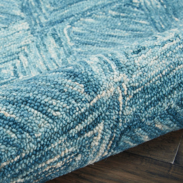HomeRoots 5' Ivory and Blue Wool Geometric Area Rug - Enhance Comfort and Style in Any Living Space Today! 4' X 6' 554888