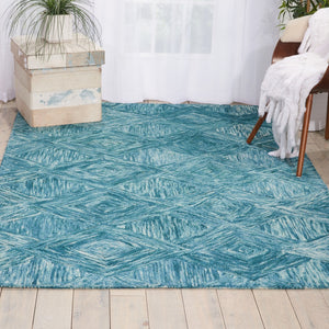 HomeRoots 5' Ivory and Blue Wool Geometric Area Rug - Enhance Comfort and Style in Any Living Space Today! 4' X 6' 554888