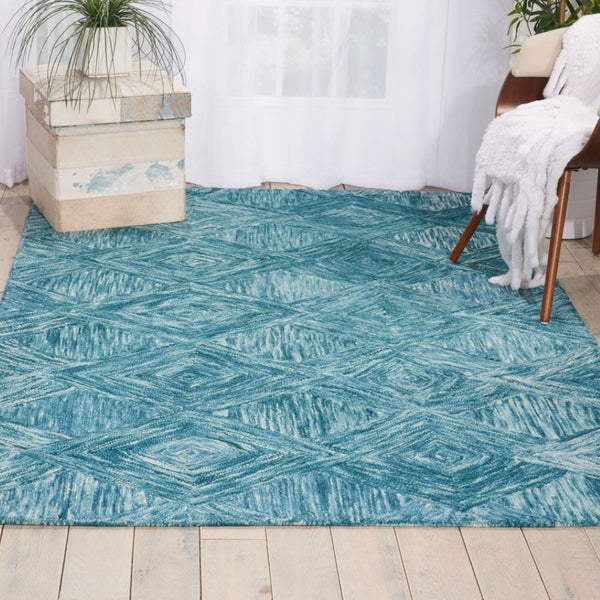 HomeRoots 5' Ivory and Blue Wool Geometric Area Rug - Enhance Comfort and Style in Any Living Space Today! 4' X 6' 554888