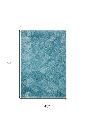 Homeroots 4' X 6' Blue And Ivory Wool Geometric Area Rug  Wool 554888