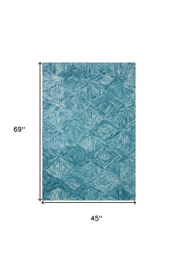 Homeroots 4' X 6' Blue And Ivory Wool Geometric Area Rug  Wool 554888