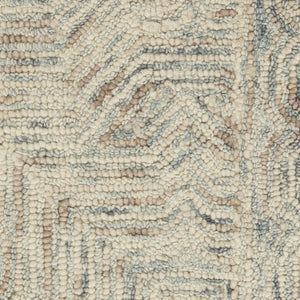 HomeRoots 5' Ivory and Blue Wool Geometric Area Rug – Modern Bohemian Style for Cozy Living Spaces and More 8' X 11' 554889