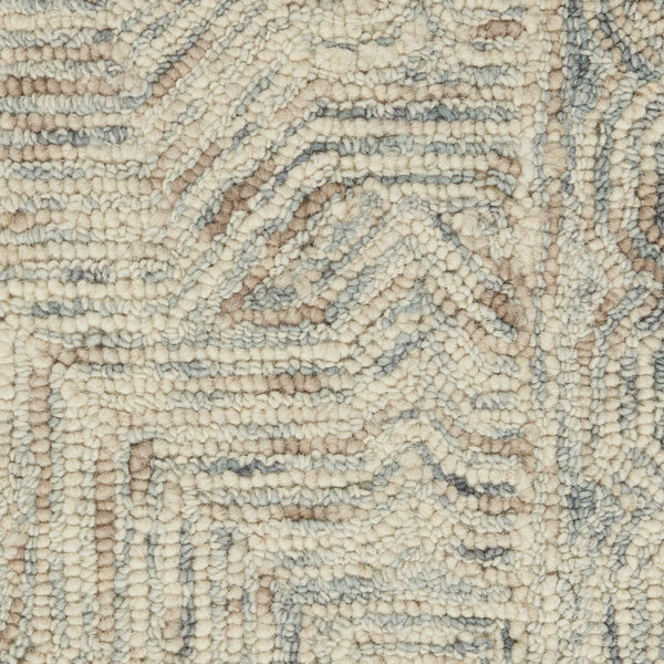 HomeRoots 5' Ivory and Blue Wool Geometric Area Rug – Modern Bohemian Style for Cozy Living Spaces and More 8' X 11' 554889