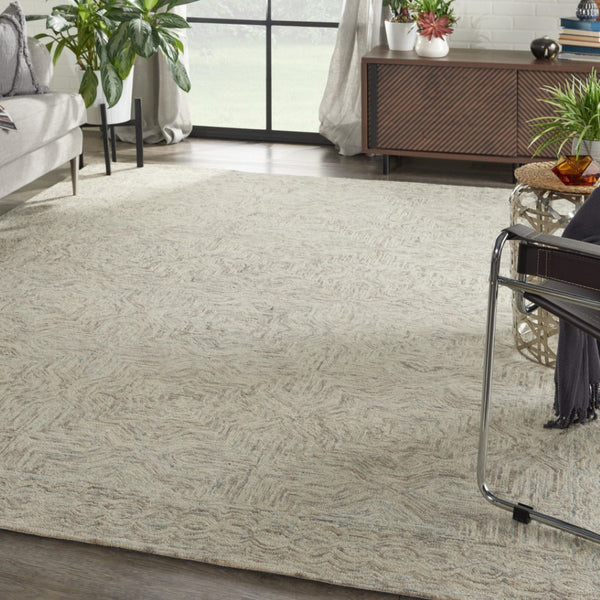 HomeRoots 5' Ivory and Blue Wool Geometric Area Rug – Modern Bohemian Style for Cozy Living Spaces and More 8' X 11' 554889