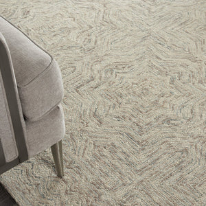HomeRoots 5' Ivory and Blue Wool Geometric Area Rug – Modern Bohemian Style for Cozy Living Spaces and More 8' X 11' 554889