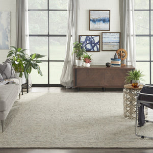 HomeRoots 5' Ivory and Blue Wool Geometric Area Rug – Modern Bohemian Style for Cozy Living Spaces and More 8' X 11' 554889
