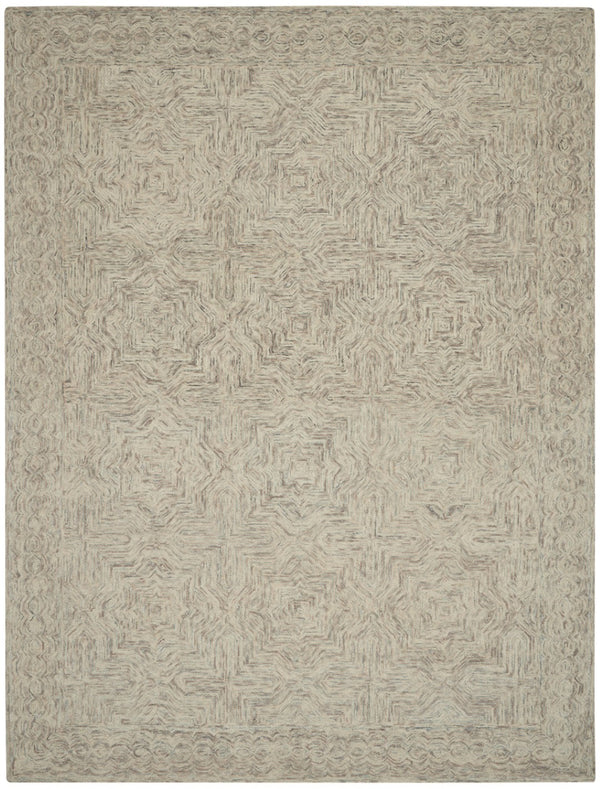 HomeRoots 5' Ivory and Blue Wool Geometric Area Rug – Modern Bohemian Style for Cozy Living Spaces and More 8' X 11' 554889