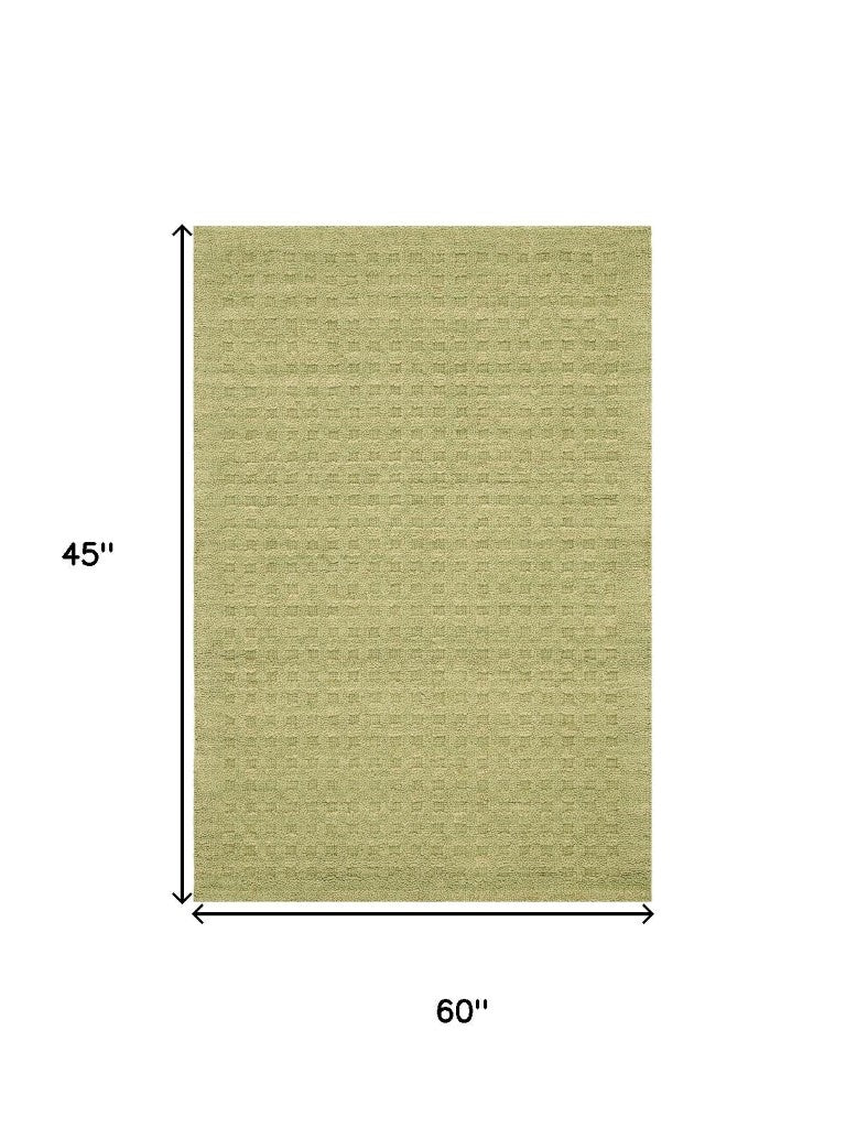 HomeRoots Solid Green Wool Area Rug Power Loomed Thick Soft Pile for Living Room or Bedroom 4' x 5' 554891