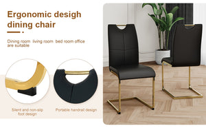 English Elm Modern Faux Leather Dining Side Chairs with Chrome Legs Ergonomic Set of 2 Black+Gold W210127294