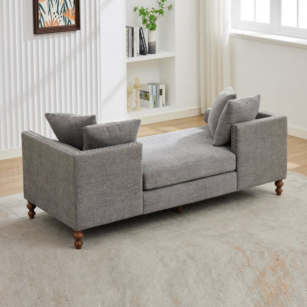 English Elm 75.2'' Chenille Upholstered Daybed Chaise with Nailhead Trim and Rubberwood Legs Gray W3188S00058
