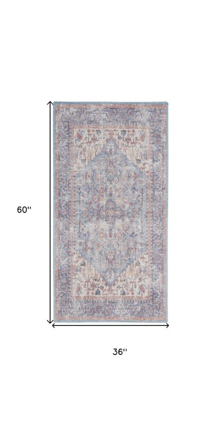 Homeroots 3' Blue Floral Distressed Area Rug - Stylish Power Loom Design For Cozy Home Décor, 36" X 60" 3' X 5' Cotton Blend 554913