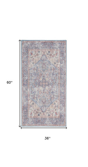 Homeroots 3' Blue Floral Distressed Area Rug - Stylish Power Loom Design For Cozy Home Décor, 36" X 60" 3' X 5' Cotton Blend 554913