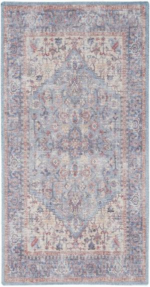 Homeroots 3' Blue Floral Distressed Area Rug - Stylish Power Loom Design For Cozy Home Décor, 36" X 60" 3' X 5' Cotton Blend 554913