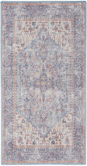 Homeroots 3' Blue Floral Distressed Area Rug - Stylish Power Loom Design For Cozy Home Décor, 36" X 60" 3' X 5' Cotton Blend 554913