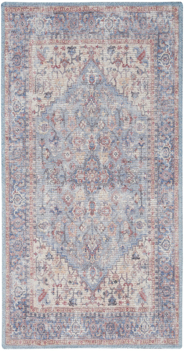 Homeroots 3' Blue Floral Distressed Area Rug - Stylish Power Loom Design For Cozy Home Décor, 36" X 60" 3' X 5' Cotton Blend 554913