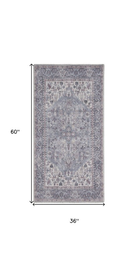 Homeroots 3' Blue And Beige Floral Power Loom Distressed Area Rug – Elegant Design For Cozy Spaces! 3' X 5' Cotton Blend 554914