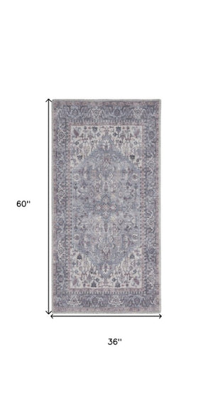 Homeroots 3' Blue And Beige Floral Power Loom Distressed Area Rug – Elegant Design For Cozy Spaces! 3' X 5' Cotton Blend 554914