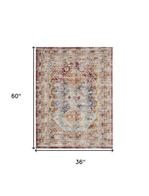 Homeroots 8' X 10' Ivory Red And Orange Geometric Distressed Area Rug – Durable, Stain Resistant, Stylish Design  Polypropylene 554923