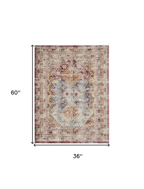 Homeroots 8' X 10' Ivory Red And Orange Geometric Distressed Area Rug – Durable, Stain Resistant, Stylish Design  Polypropylene 554923