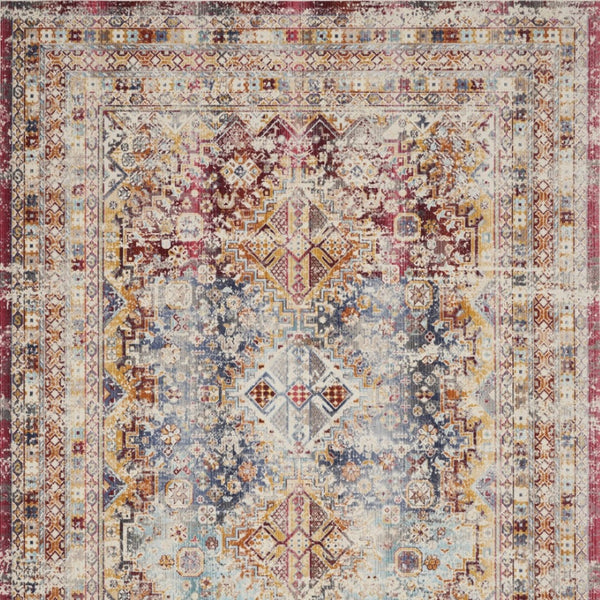 Homeroots 8' X 10' Ivory Red And Orange Geometric Distressed Area Rug – Durable, Stain Resistant, Stylish Design  Polypropylene 554923