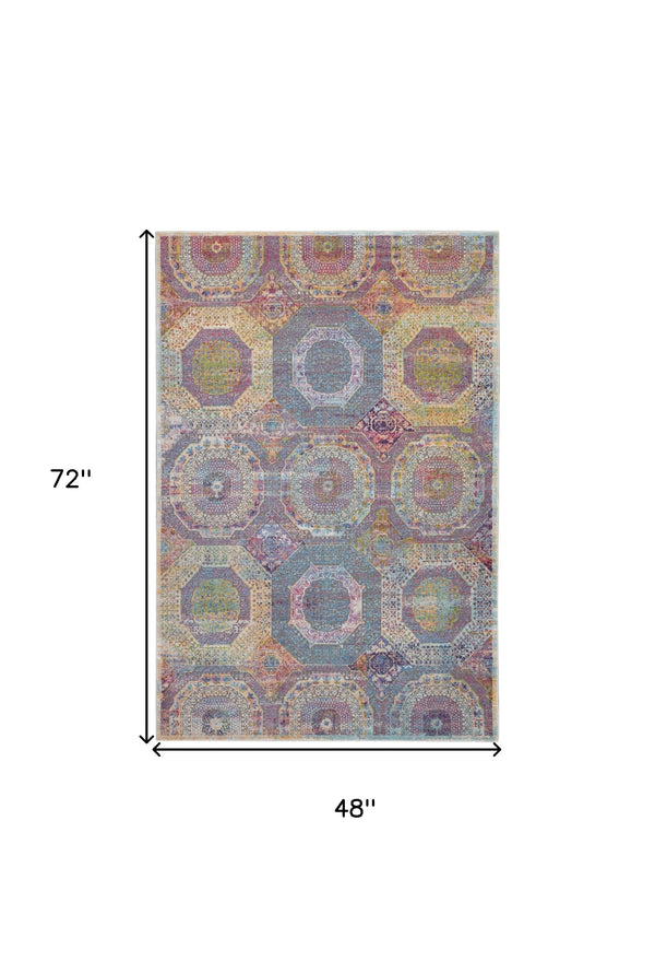 Homeroots 4' X 6' Blue Red And Orange Geometric Non Skid Area Rug  Polypropylene 554928