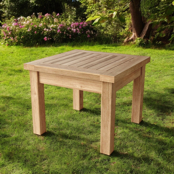 Homeroots 20" Natural Solid Wood Outdoor Side Table - Durable Teak Design For Backyard Bbqs And Relaxation   554930
