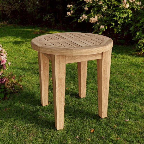 Homeroots 20" Natural Rounded Solid Wood Outdoor Side Table – Perfect For Entertaining & Enhancing Your Patio!   554932