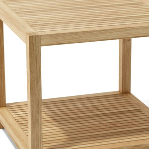 Homeroots 22" Natural Square Solid Wood Outdoor Side Table - Stylish, Durable, Two-tiered Storage For Your Patio   554934