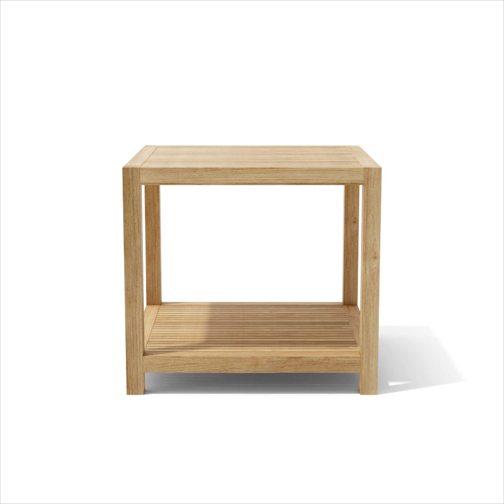HomeRoots 22" Natural Teak Square Side Table – Stylish & Durable Outdoor Accent with Two-Tier Storage Design 554934