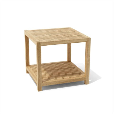 Homeroots 22" Natural Square Solid Wood Outdoor Side Table - Stylish, Durable, Two-tiered Storage For Your Patio   554934