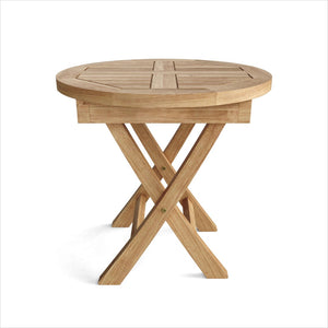 HomeRoots 20" Natural Rounded Solid Wood Folding Outdoor Side Table - Stylish, Durable Teak for Patios & Gardens 554935
