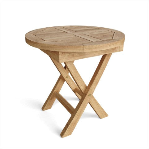 Homeroots 20" Natural Rounded Solid Wood Folding Outdoor Side Table – Elegant, Durable, And Space-saving Design   554935