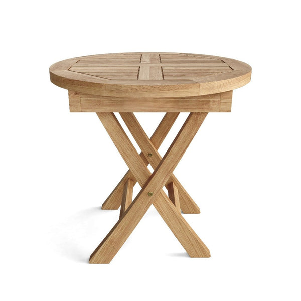 Homeroots 20" Natural Rounded Solid Wood Folding Outdoor Side Table – Elegant, Durable, And Space-saving Design   554935