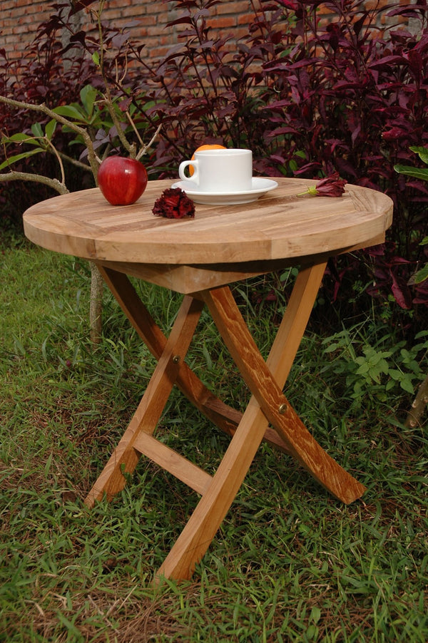 Homeroots 20" Natural Rounded Solid Wood Folding Outdoor Side Table – Elegant, Durable, And Space-saving Design   554935