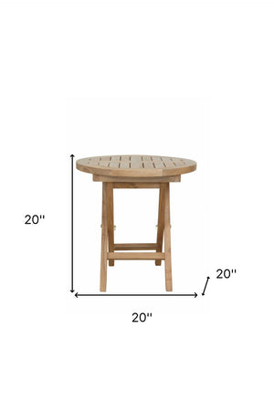 Homeroots 20" Natural Rounded Solid Wood Folding Outdoor Side Table – Elegant, Durable, And Space-saving Design   554936
