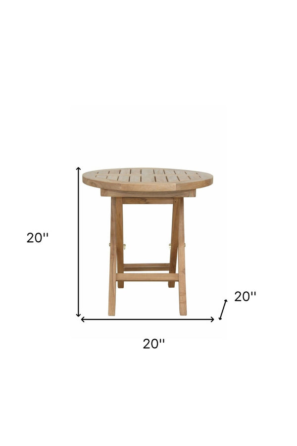 Homeroots 20" Natural Rounded Solid Wood Folding Outdoor Side Table – Elegant, Durable, And Space-saving Design   554936