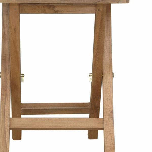 Homeroots 20" Natural Rounded Solid Wood Folding Outdoor Side Table – Elegant, Durable, And Space-saving Design   554936