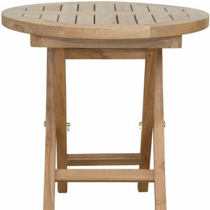 Homeroots 20" Natural Rounded Solid Wood Folding Outdoor Side Table – Elegant, Durable, And Space-saving Design   554936