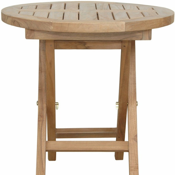 Homeroots 20" Natural Rounded Solid Wood Folding Outdoor Side Table – Elegant, Durable, And Space-saving Design   554936