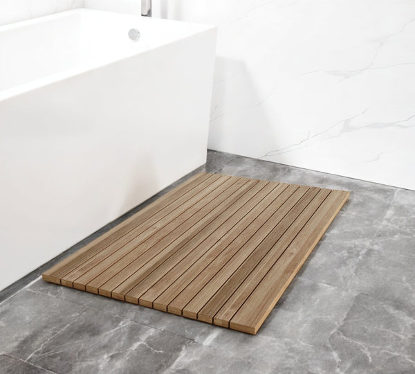 HomeRoots Natural Teak 20" Square Shower Mat - Stylish, Durable, Slip-Resistant Spa Accent for Indoor & Outdoor Use 554937