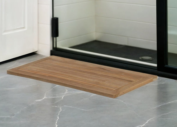 HomeRoots Natural Teak 39" Shower Mat - Elegant, Non-Slip, Water-Resistant Bath Accessory for Indoor & Outdoor Use 554941