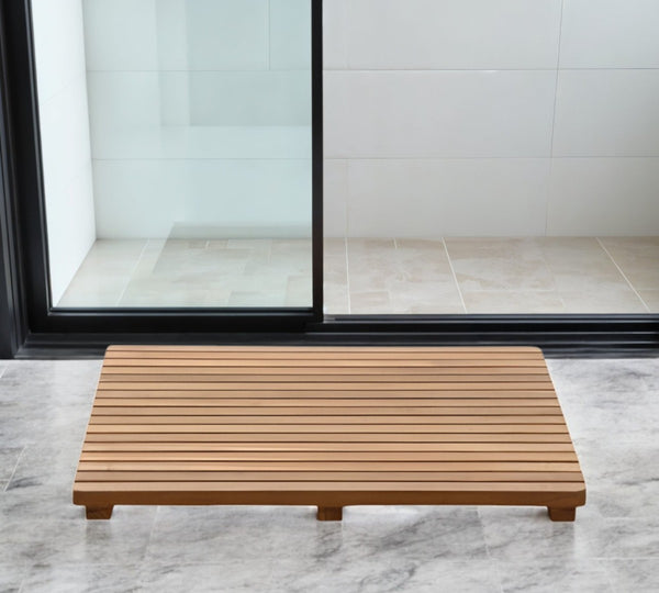 HomeRoots Natural Teak 24" Square Shower Mat - Spa-Inspired, Water-Resistant, Antimicrobial Comfort for Home Use 554942