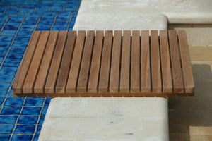 HomeRoots Natural Teak 24" Square Shower Mat - Spa-Inspired, Water-Resistant, Antimicrobial Comfort for Home Use 554942