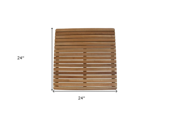 HomeRoots Natural Teak 24" Square Shower Mat - Spa-Inspired, Water-Resistant, Antimicrobial Comfort for Home Use 554942