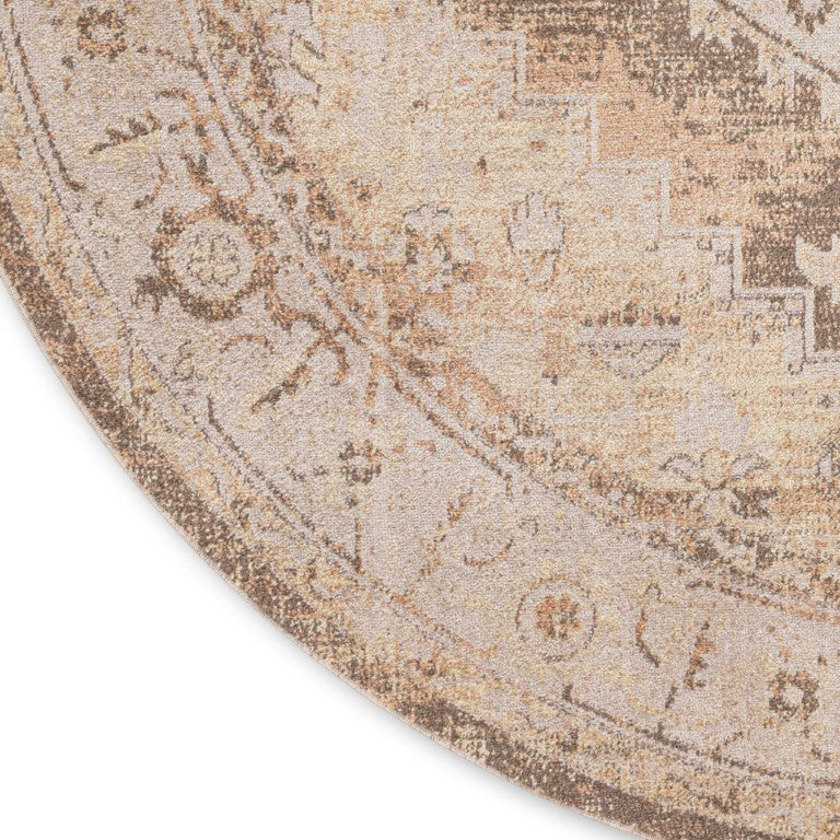 HomeRoots 8 Foot Round Polyester Floral Medallion Area Rug Distressed Bohemian Living Room 554946