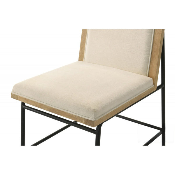 English Elm Contemporary Beige Upholstered Dining Chairs Set of 2 with Oak Veneer & Black Metal Legs, Modern Comfort B011P373686