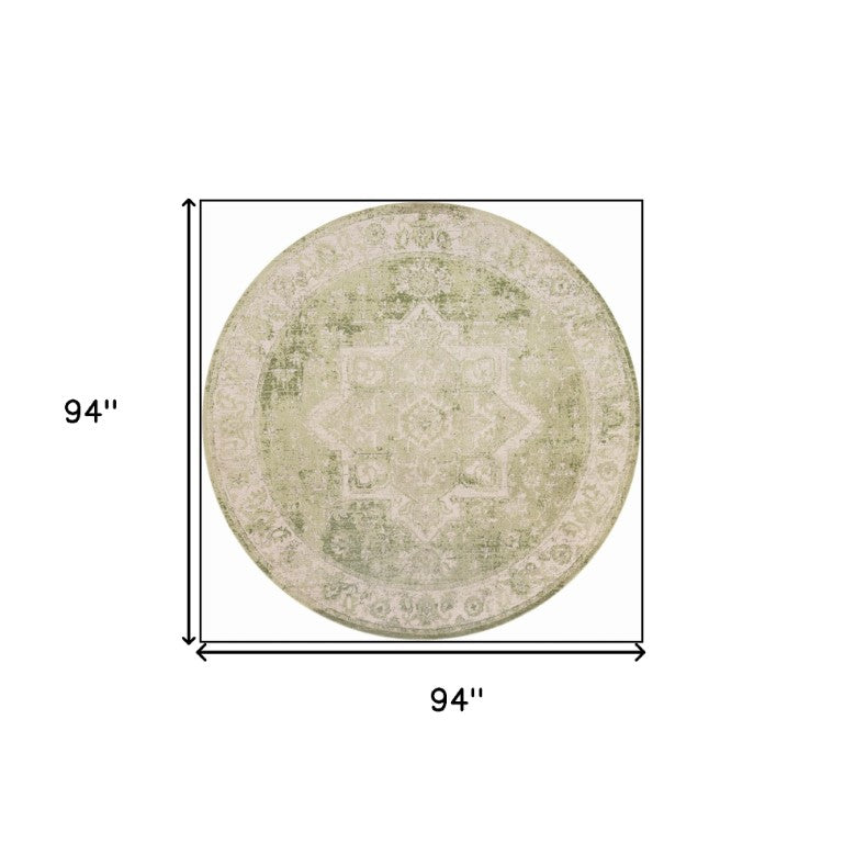 8 Foot Round Floral Medallion Polyester Rug Distressed Vintage Style for Living Rooms
