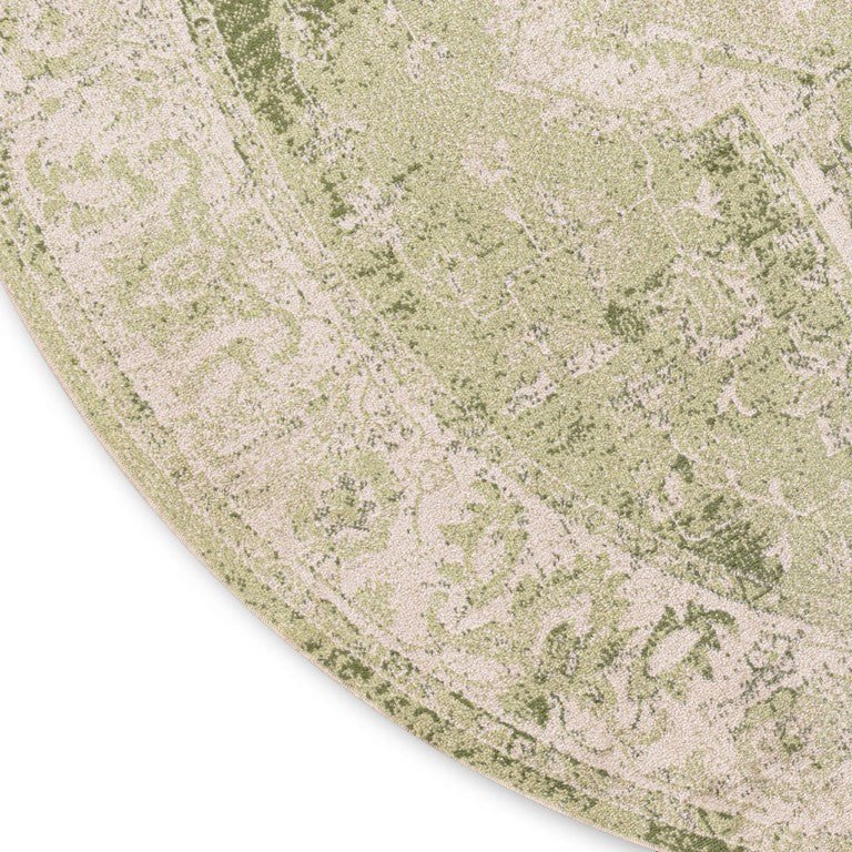 8 Foot Round Floral Medallion Polyester Rug Distressed Vintage Style for Living Rooms