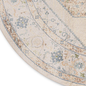 8 Ft Round Floral Medallion Area Rug Distressed Bohemian Polyester Low Pile Accent